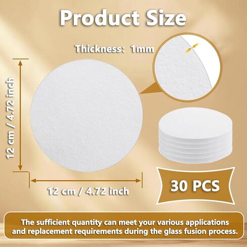 Round Microwave Kiln Paper, Ceramic Fiber Paper 4.7 Inches Thinfire Kiln Shelf Sheets for Glass Fusing Stove Fireplace Ultra Smooth Surface DIY Crafts - 30 Sheets in Kuwait