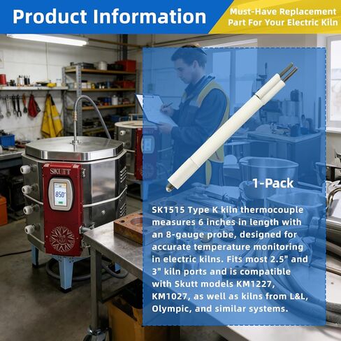 Kiln Thermocouple Type K, 6" 8-Gauge Replacement SK1515, Fits 2.5" & 3" Electric Kilns, Compatible with Skutt KM1227 KM1027, L&L and Olympic Kilns in Kuwait