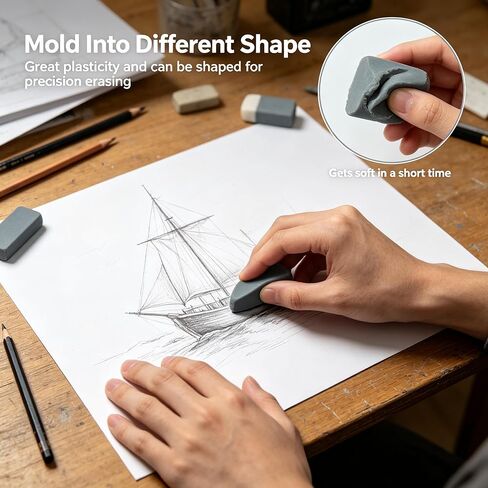 Soft Moldable Kneaded Eraser for Artists, Absorbent & Reusable Drawing Eraser, Perfect for Sketching, Charcoal, Graphite, Art Blending, Non-Toxic, 1 Pack Grey with Storage Case in Kuwait
