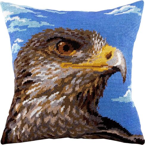 Brvsk Bird Needlepoint Kit for Adults and Beginners — Eagle 16″ × 16″ with Clear, Precise Printed Design on Cotton Canvas; Includes 2 Needles, Yarn, and Easy-Read Chart in Kuwait