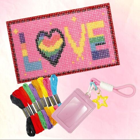 Howie's Needlepoint Card Holder Needlepoint Kits, 18CT Printed Pattern Starter Kits, Stamped Patterns Canvas Kits(Love,2.1x3.4 inch) in Kuwait