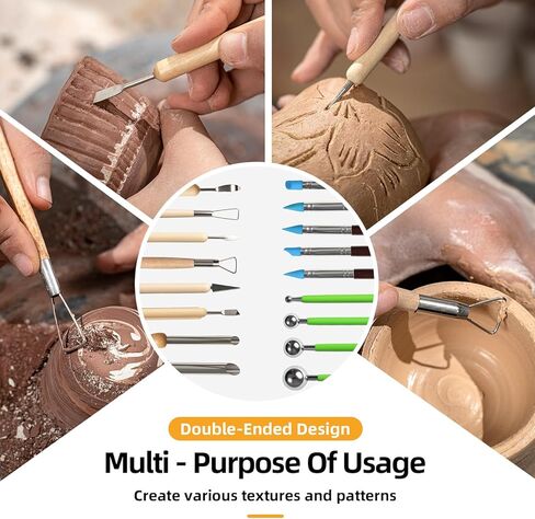 مجموعة أدوات الفخار من Mepubby 38 قطعة وأدوات الطين الجاف بالهواء - مجموعة أدوات النمذجة للنحت والتشكيل والقولبة والحرفية - مثالية لطين البوليمر والسيراميك والطين الجاف بالهواء - للمبتدئين والهواة والفنانين in Kuwait