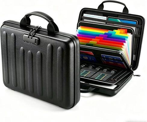 Fireproof Document Box with Lock, Waterproof Hard-Shell File Organizer, 13 Pocket Accordion Folder, Portable Safe Storage for A4 Files, Laptop, Passports & Certificates, Home Office Travel Use, Black in Saudi Arabia