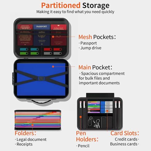 Fireproof Document Box with Lock, Waterproof Hard-Shell File Organizer, 13 Pocket Accordion Folder, Portable Safe Storage for A4 Files, Laptop, Passports & Certificates, Home Office Travel Use, Black in Saudi Arabia