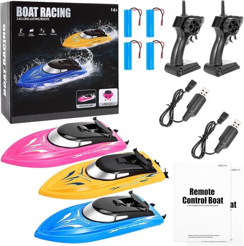 Lumiparty 3PACK قارب Rc للتحكم عن بعد للأطفال، تحكم 2.4 جيجا هرتز، الجسم بالكامل مقاوم للماء، 6 بطاريات قابلة لإعادة الشحن ألعاب مائية صيفية لحمامات السباحة والبحيرات والأنهار وحوض الاستحمام in Kuwait