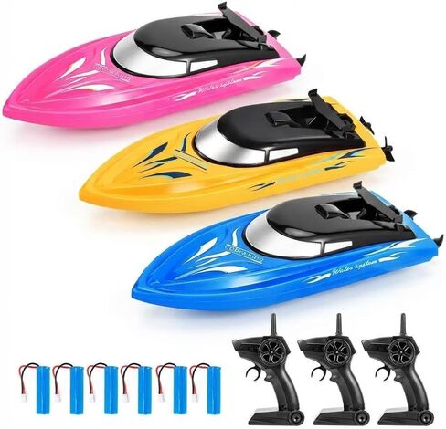 Lumiparty 3PACK قارب Rc للتحكم عن بعد للأطفال، تحكم 2.4 جيجا هرتز، الجسم بالكامل مقاوم للماء، 6 بطاريات قابلة لإعادة الشحن ألعاب مائية صيفية لحمامات السباحة والبحيرات والأنهار وحوض الاستحمام in Kuwait