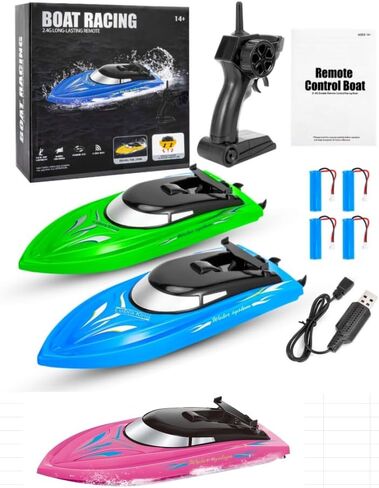 Lumiparty 3PACK قارب Rc للتحكم عن بعد للأطفال، تحكم 2.4 جيجا هرتز، الجسم بالكامل مقاوم للماء، 6 بطاريات قابلة لإعادة الشحن ألعاب مائية صيفية لحمامات السباحة والبحيرات والأنهار وحوض الاستحمام in Kuwait