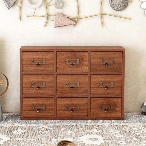 Drawers Apothecary Cabinet,Vintage Wooden Storage Box - Apothecary Cabinet with Multi-Level Drawers for Countertop Organization - Card Catalog Organizer for Home & Office Storage in Saudi Arabia