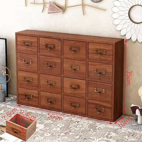 Drawers Apothecary Cabinet,Vintage Wooden Storage Box - Apothecary Cabinet with Multi-Level Drawers for Countertop Organization - Card Catalog Organizer for Home & Office Storage in Saudi Arabia
