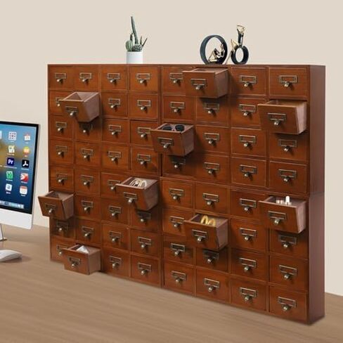 Drawers Apothecary Cabinet,Vintage Wooden Storage Box - Apothecary Cabinet with Multi-Level Drawers for Countertop Organization - Card Catalog Organizer for Home & Office Storage in Saudi Arabia