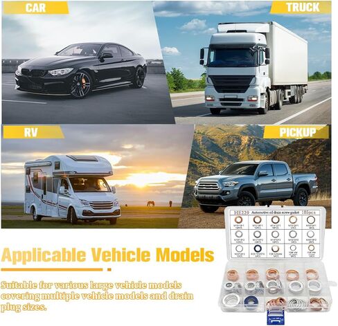 مجموعة حشوات قابس تصريف زيت السيارة من Osilly 105 قطعة، مجموعة غسالات سحق الزيت M10 M12 M14 M16 M18 M20، ملحقات استبدال السيارات، عالمية لشاحنة الدفع الرباعي سيدان in Kuwait