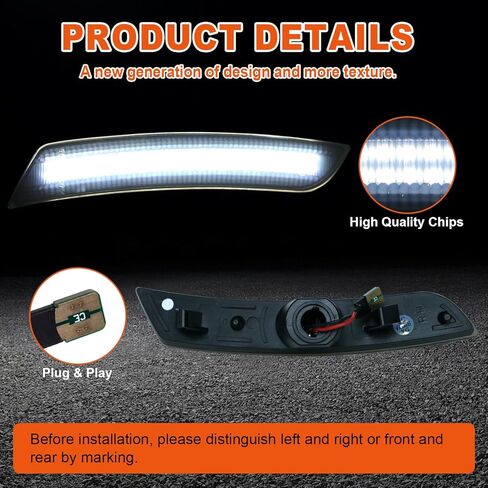 مصابيح LED للعلامات الجانبية متوافقة مع Camaro 2016 2017 2018 2019 2020 2021 2022 2023، علامات جانبية بيضاء أمامية وخلفية، مصابيح تحديد المصد، ضوء انتظار السيارات، عدسات مدخنة، 4 قطع in Kuwait