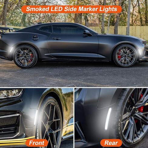 مصابيح LED للعلامات الجانبية متوافقة مع Camaro 2016 2017 2018 2019 2020 2021 2022 2023، علامات جانبية بيضاء أمامية وخلفية، مصابيح تحديد المصد، ضوء انتظار السيارات، عدسات مدخنة، 4 قطع in Kuwait
