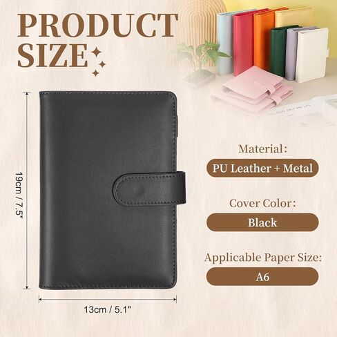 PATIKIL A6 Binder 6 Ring، غطاء حماية لدفاتر الملاحظات فضفاضة قابلة لإعادة الملء من جلد البولي يوريثان مع فتحة قلم وإبزيم مغناطيسي لمجموعة بطاقات الصور الفوتوغرافية لمجلة السفر، أسود in Kuwait