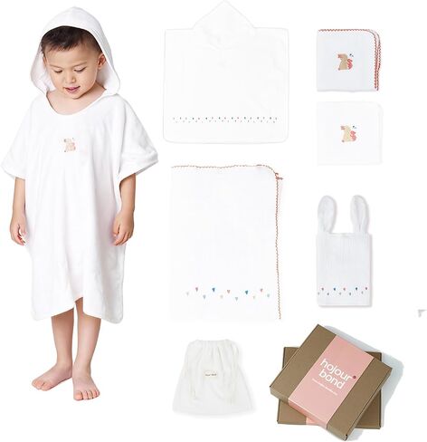 Poncho Muslin Towels for Kids Set of 6 for Embroidery,Baby Bath Towels with Muslin and Soft Terry,24" x 24"Baby Beach Poncho with Seamless Pro Edge, Unique Gifts Box for Boys and Girls in Saudi Arabia