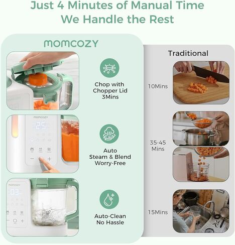 Momcozy AutoMeal Baby Food Maker – One-Step Auto Steam & Blend Food Processor, 15oz Large Cup & 6-Blade Design, Self-Cleaning, Auto 3-Stage Texture Settings for Effortless Homemade Baby Puree in Saudi Arabia