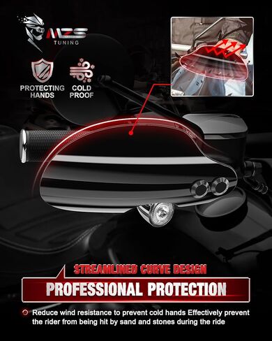 MZS دراجة نارية Handguards متوافقة مع Dyna Fat Bob Low Rider S Switchback Wide Glide 08-17 / Softail Blackline Breakout Fat Boy Slim 11-17، حراس اليد المقود واقي درع الرياح أسود in Kuwait