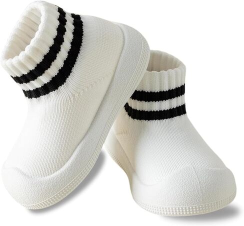 Baby Sock Shoes Toddler Walking Slippers with Soft Rubber Sole | Non-Slip Breathable Stripes Shoes for Infant Boys Girls Slip On Sneakers in Saudi Arabia