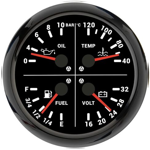 مقياس مستوى الوقود QJ 110 مم 0-190ohm4 في 1 مقياس 0-10Bar ضغط الزيت ودرجة حرارة الماء الفولتميتر مع إنذار ضوئي لقارب السيارة 12 فولت 24 فولت (أبيض) in Kuwait
