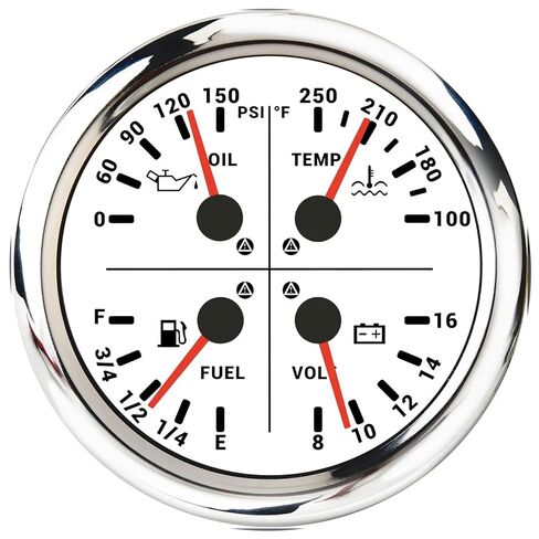4 in 1 Multifunction Gauge with Warning Light Oil Pressure+Water Temperature+Fuel Level+Voltmeter for Auto Car Boat RV(White) in Saudi Arabia