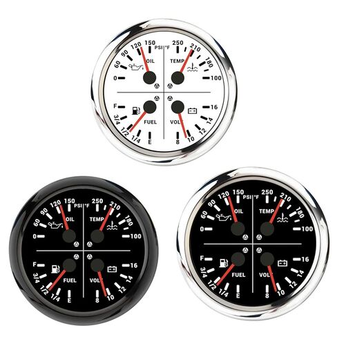4 in 1 Multifunction Gauge with Warning Light Oil Pressure+Water Temperature+Fuel Level+Voltmeter for Auto Car Boat RV(White) in Saudi Arabia