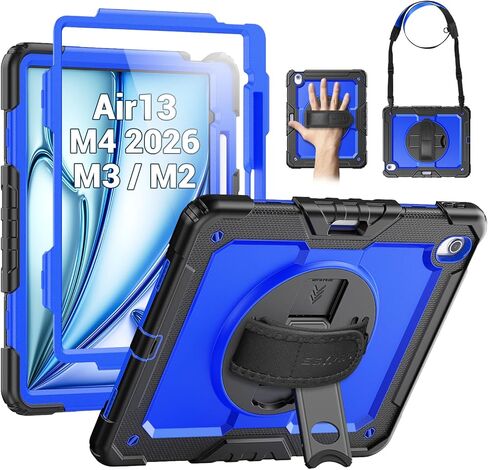 SEYMAC for iPad Air 11 Inch Case 2024 M2 (Air 6th Generation Case), Heavy Duty Shockproof Protective Case with Screen Protector, Stand and Hand/Shoulder Strap for iPad Air 6th Generation, Black in Saudi Arabia