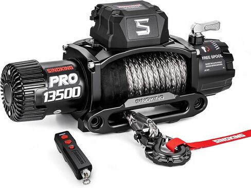 SINOKING PRO Series 13500 رطل ونش كهربائي، ونش سحب 12 فولت، حبل صناعي، جهاز تحكم عن بعد سلكي/لاسلكي 2 في 1، مقاوم للماء IP67، محرك 7 حصان لسيارات الجيب وسيارات الدفع الرباعي والشاحنات والمقطورة in Kuwait