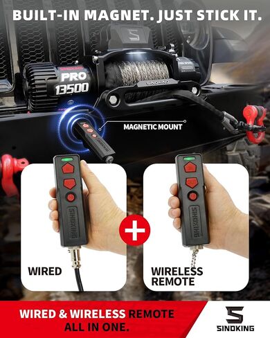 SINOKING PRO Series 13500 رطل ونش كهربائي، ونش سحب 12 فولت، حبل صناعي، جهاز تحكم عن بعد سلكي/لاسلكي 2 في 1، مقاوم للماء IP67، محرك 7 حصان لسيارات الجيب وسيارات الدفع الرباعي والشاحنات والمقطورة in Kuwait