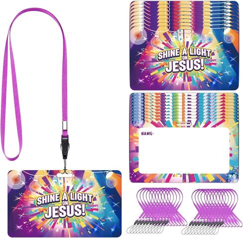 Resurhang 50 مجموعة من علامات الاسم VBS مع حبل نشاط 2 × 3 بوصة VBS Shine a Light Religion Name Tag 2026 مجموعة حرفية للقلادة لمستلزمات الكتاب المقدس لقضاء العطلات في الكنيسة المسيحية in Kuwait