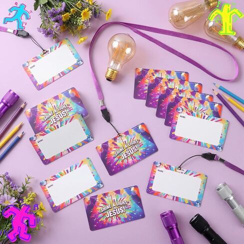 Resurhang 50 مجموعة من علامات الاسم VBS مع حبل نشاط 2 × 3 بوصة VBS Shine a Light Religion Name Tag 2026 مجموعة حرفية للقلادة لمستلزمات الكتاب المقدس لقضاء العطلات في الكنيسة المسيحية in Kuwait