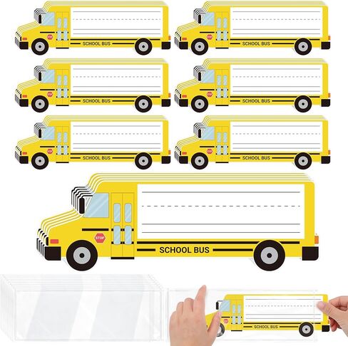 Aodaer 36 Pack Desk Name Tags for Classroom with Clear Cover Self-Adhesive School Bus Name Stickers Student Name Plates for Kindergarten, Preschool, 1st, 2nd, 3rd Grade School Supplies, 7.1 x 2 Inch in Saudi Arabia