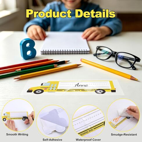 Aodaer 36 Pack Desk Name Tags for Classroom with Clear Cover Self-Adhesive School Bus Name Stickers Student Name Plates for Kindergarten, Preschool, 1st, 2nd, 3rd Grade School Supplies, 7.1 x 2 Inch in Saudi Arabia