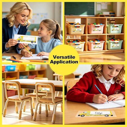 Aodaer 36 Pack Desk Name Tags for Classroom with Clear Cover Self-Adhesive School Bus Name Stickers Student Name Plates for Kindergarten, Preschool, 1st, 2nd, 3rd Grade School Supplies, 7.1 x 2 Inch in Saudi Arabia
