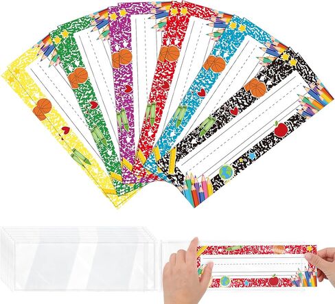 Aodaer 36 Pack Desk Name Tags for Classroom with Clear Cover Self-Adhesive School Bus Name Stickers Student Name Plates for Kindergarten, Preschool, 1st, 2nd, 3rd Grade School Supplies, 7.1 x 2 Inch in Saudi Arabia