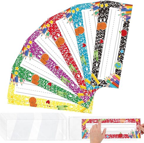 Aodaer 36 Pack Desk Name Tags for Classroom with Clear Cover Self-Adhesive School Bus Name Stickers Student Name Plates for Kindergarten, Preschool, 1st, 2nd, 3rd Grade School Supplies, 7.1 x 2 Inch in Saudi Arabia