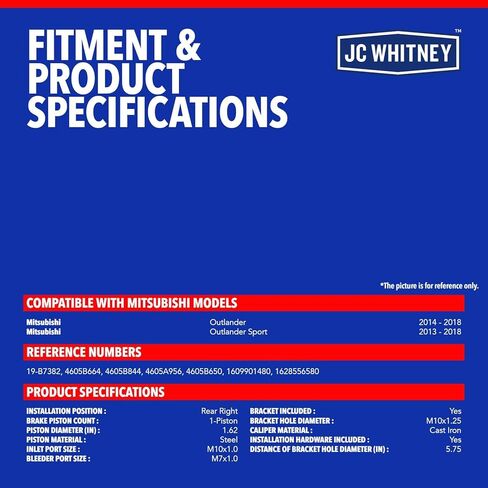 مجموعة فرجار الفرامل الخلفية اليمنى JC Whitney JFBAJCWBC00433 مع دعامة - متوافقة مع Mitsubishi Outlander 2014-2018، Outlander Sport 2013-2018 in Kuwait