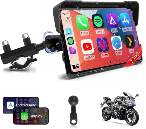 نظام ملاحة GPS للدراجات النارية Carplay مقاس 7 بوصات مع شاشة Apple Carplay وAndroid Auto المحمولة مع ملاحة بلوتوث مزدوجة مساعد Siri/G-oogle (لا يشمل TPMS) in Kuwait