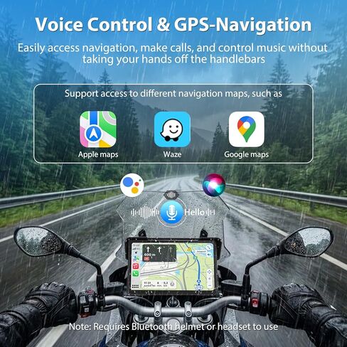 نظام ملاحة GPS للدراجات النارية Carplay مقاس 7 بوصات مع شاشة Apple Carplay وAndroid Auto المحمولة مع ملاحة بلوتوث مزدوجة مساعد Siri/G-oogle (لا يشمل TPMS) in Kuwait