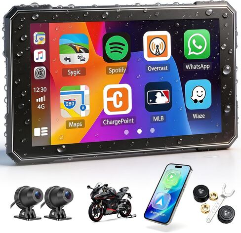 كاميرا Carplay مزدوجة للدراجة النارية مقاس 5 بوصات مع نظام ملاحة GPS Carplay وAndroid Auto للدراجات النارية، ستيريو سيارة محمول للدراجات النارية مع شاشة لمس مزدوجة مقاومة للماء بتقنية البلوتوث in Kuwait