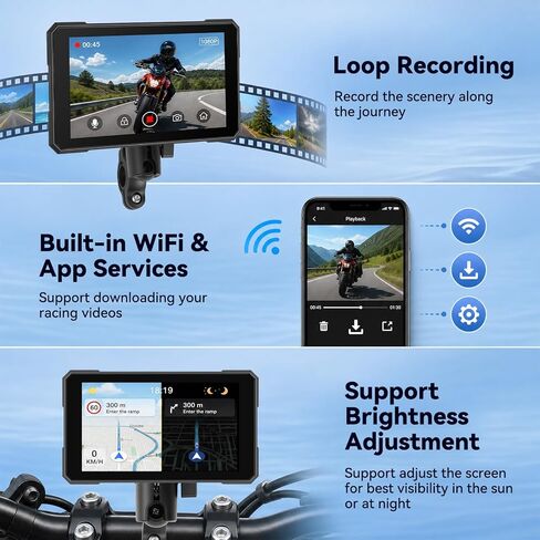 كاميرا Carplay مزدوجة للدراجة النارية مقاس 5 بوصات مع نظام ملاحة GPS Carplay وAndroid Auto للدراجات النارية، ستيريو سيارة محمول للدراجات النارية مع شاشة لمس مزدوجة مقاومة للماء بتقنية البلوتوث in Kuwait