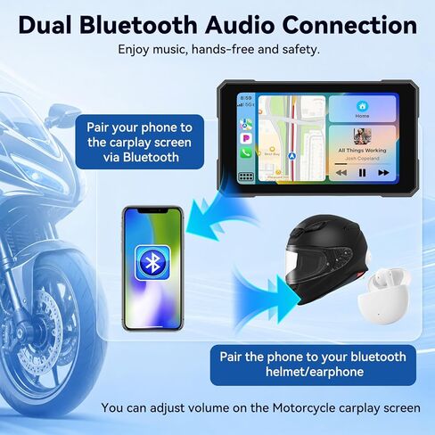 كاميرا Carplay مزدوجة للدراجة النارية مقاس 5 بوصات مع نظام ملاحة GPS Carplay وAndroid Auto للدراجات النارية، ستيريو سيارة محمول للدراجات النارية مع شاشة لمس مزدوجة مقاومة للماء بتقنية البلوتوث in Kuwait