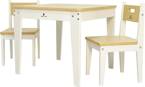 Damoch Family™ Kids Wood Table and Chair Set, Montessori Children Furniture for Home and Kindergarten, Seating Group for Daily Activity (White+Natural) in Saudi Arabia