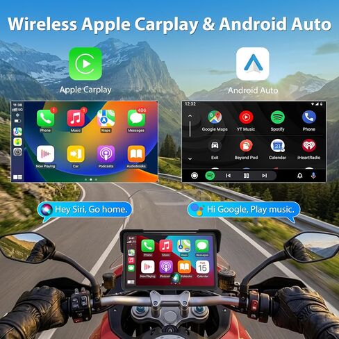 شاشة CarPlay مقاس 7 بوصات للدراجات النارية مع TPMS و2 مصدر طاقة، CarPlay لاسلكي وAndroid Auto IP67 شاشة لمس مقاومة للماء Moto CarPlay شاشة ملاحة مزدوجة بلوتوث Siri G-oole مساعدة التحكم الصوتي in Kuwait