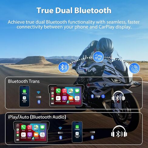 شاشة CarPlay مقاس 7 بوصات للدراجات النارية مع TPMS و2 مصدر طاقة، CarPlay لاسلكي وAndroid Auto IP67 شاشة لمس مقاومة للماء Moto CarPlay شاشة ملاحة مزدوجة بلوتوث Siri G-oole مساعدة التحكم الصوتي in Kuwait