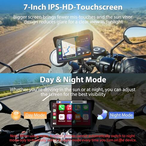 شاشة CarPlay مقاس 7 بوصات للدراجات النارية مع TPMS و2 مصدر طاقة، CarPlay لاسلكي وAndroid Auto IP67 شاشة لمس مقاومة للماء Moto CarPlay شاشة ملاحة مزدوجة بلوتوث Siri G-oole مساعدة التحكم الصوتي in Kuwait