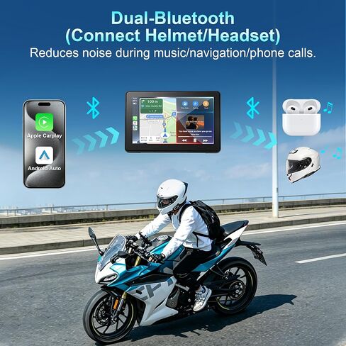 7-Inch Motorcycle CarPlay with HD Dual Dash Cam, Wireless Apple CarPlay & Android Auto with GPS Navigation, Siri & Google Voice Control/Bluetooth 5.1 / IPS Touchscreen / IP67K Waterproof in Kuwait