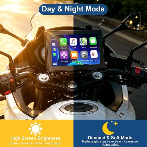 7-Inch Motorcycle CarPlay with HD Dual Dash Cam, Wireless Apple CarPlay & Android Auto with GPS Navigation, Siri & Google Voice Control/Bluetooth 5.1 / IPS Touchscreen / IP67K Waterproof in Kuwait