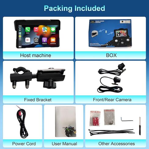 7-Inch Motorcycle CarPlay with HD Dual Dash Cam, Wireless Apple CarPlay & Android Auto with GPS Navigation, Siri & Google Voice Control/Bluetooth 5.1 / IPS Touchscreen / IP67K Waterproof in Kuwait