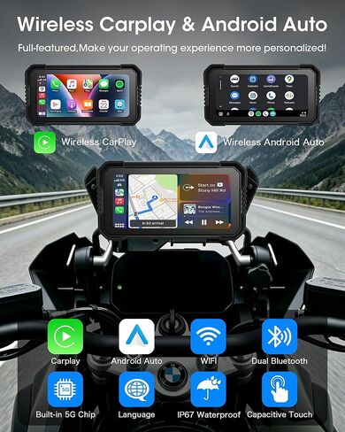 CarPlay مقاس 6.25 بوصة لدراجات BMW النارية، Pantalla para Moto مع CarPlay وAndroid Auto نظام ملاحة GPS مزدوج بلوتوث IP67 مقاوم للماء مع Siri وGoogle Assistant in Kuwait