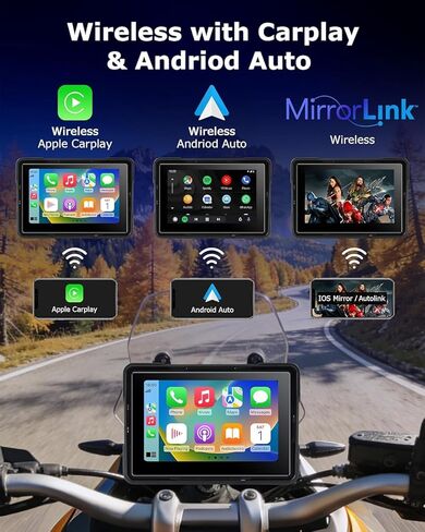 5 Inch Motorcycle Carplay with TPMS GPS Navigation System with Apple Carplay and Android Auto Portable Screen with Dual Bluetooth, Navigation, Siri, Google Assistant Included TPMS in Kuwait